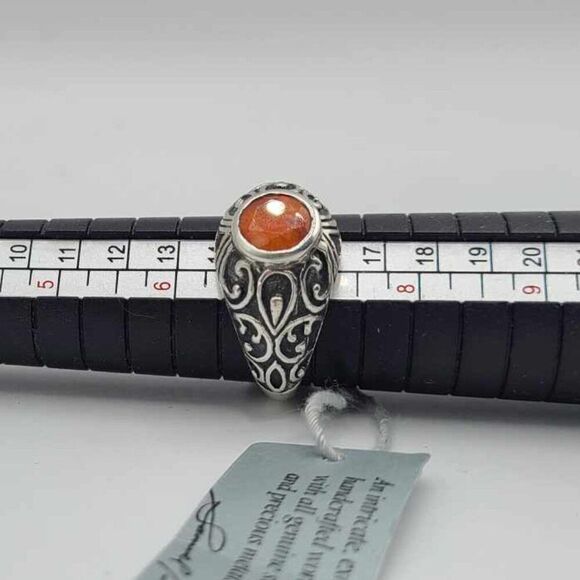 Samuel B Benham Orange Stone Sterling Silver Filigree Ring size 7 - Picture 5 of 12
